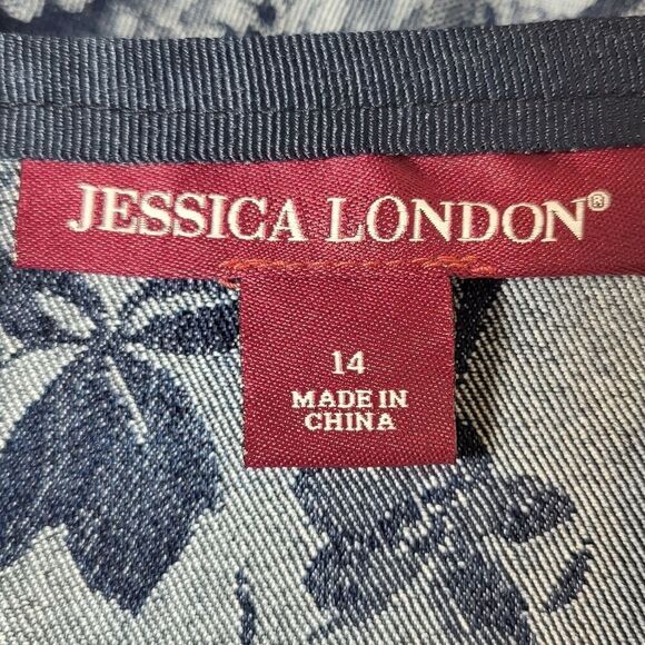 Plus Size Jessica London Blue Denim Flowered Skirt - Picture 3 of 8